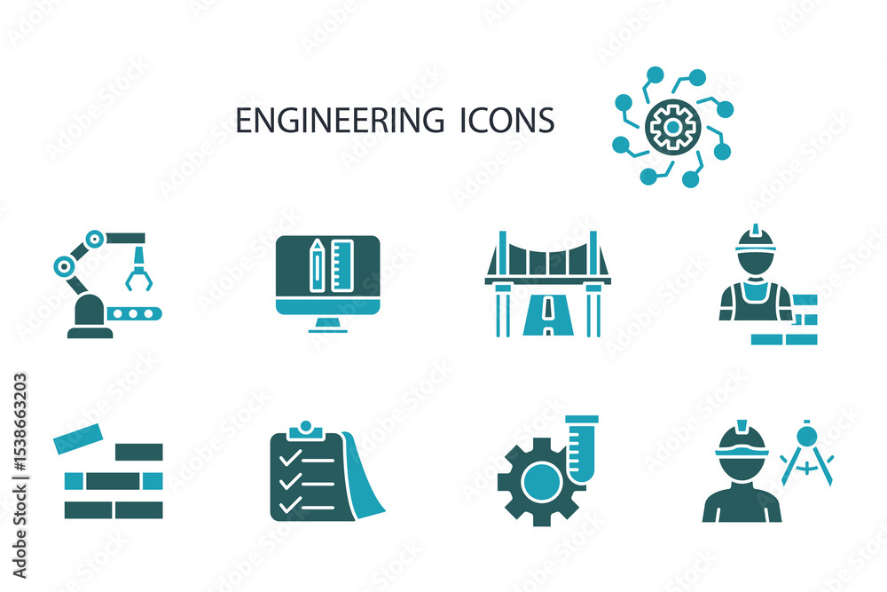 Poster engineering icon set.vector.editable stroke.linear style sign for use web design,logo.symbol illustr