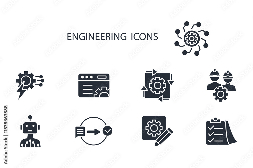 Poster engineering icon set.vector.editable stroke.linear style sign for use web design,logo.symbol illustr