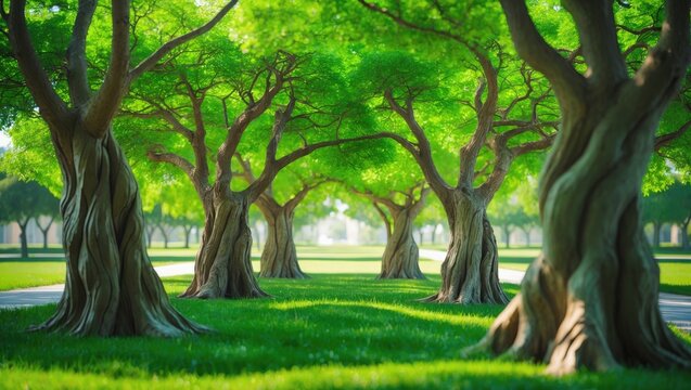 Eucalyptus Trees on a Hill illuminated by Morning Sunlight.