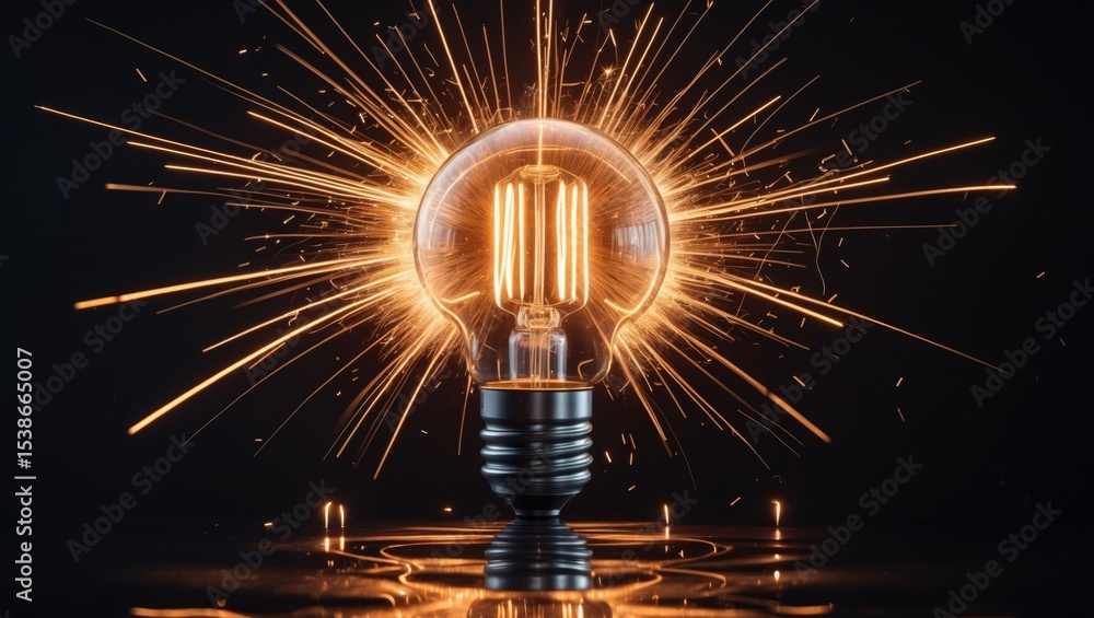 Poster Exploding lightbulb set against a background.
