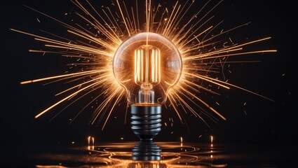 Exploding lightbulb set against a background.