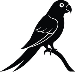 Vector silhouette of exotic parrot sitting on branch