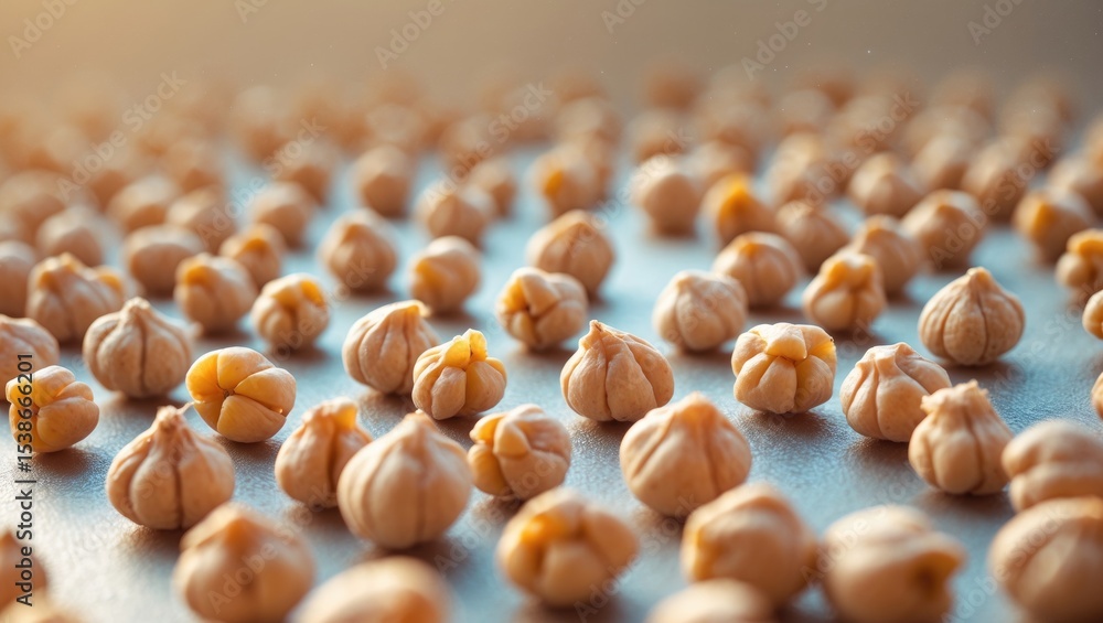 Poster dry chickpeas as a background texture. top view. space left for text.