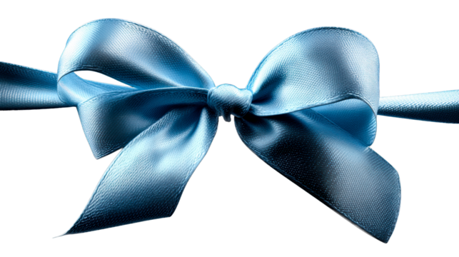 Beautiful satin blue ribbon bow with transparent background