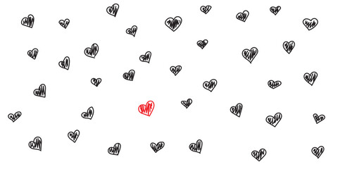 White background of painted black and red hearts.