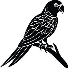 Perched exotic parrot silhouette in clean black design