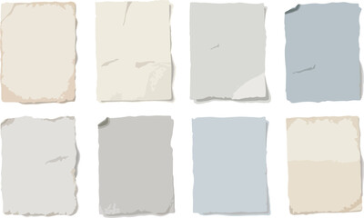 Fototapeta premium Eight torn paper pieces in neutral colors for collage or design projects