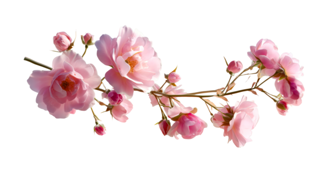 Beautiful pink flower branch with buds on a transparent background