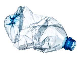 Crumpled plastic water bottle on a transparent background