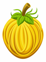 Cartoon illustration of a spaghetti squash with green leaves and a brown stem isolated on a white background perfect for food related designs and autumn