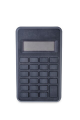 Black calculator with buttons on a white isolated background