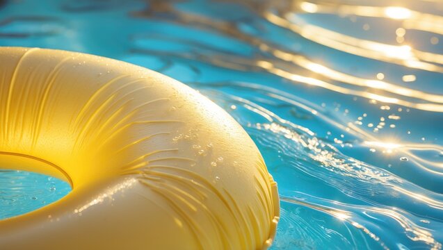 Floating device in pool for relaxation and leisure.