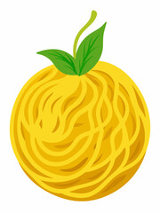 Stylized Yellow Fruit with Green Leaves a Whimsical and Abstract Illustration Perfect for Children s Books Food Blogs or Creative Design Projects Isolated on White