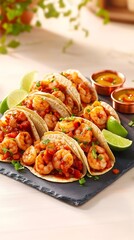 Spicy Shrimp Tacos, Lime, Sauce, Kitchen, Food Photography