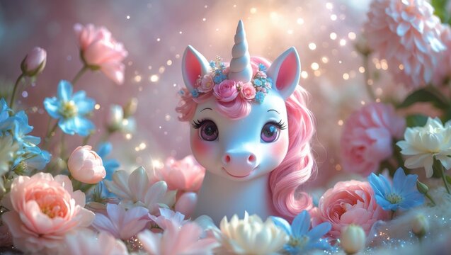 Flat floral adorable unicorn backdrop