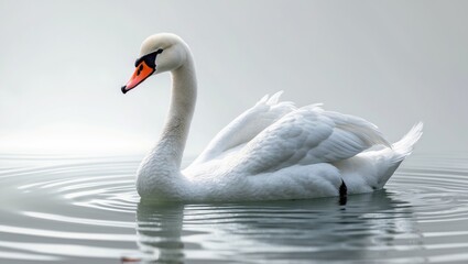 Fototapeta premium Fluffy white swan with artificial wave, isolated on plain white background.
