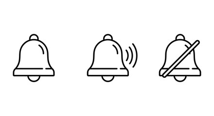 Notification icons set: active, alert, and muted bell symbols for ui design vector illustration