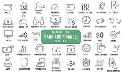 Editable Banking and Finance Line Icon Set,part two