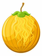 Cartoon Illustration of a Whole Spaghetti Squash with Green Stem and Leaves a Healthy and Nutritious Vegetable Isolated on a White Background for Culinary Projects
