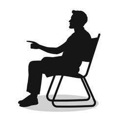 Young guy sitting, pointing forward with his finger, black silhouette
