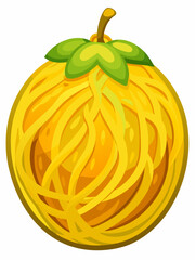 Cartoon Illustration of Spaghetti Squash with Green Leaves and Stem a Healthy and Nutritious Vegetable Perfect for Cooking and Culinary Creations Isolated on White Background