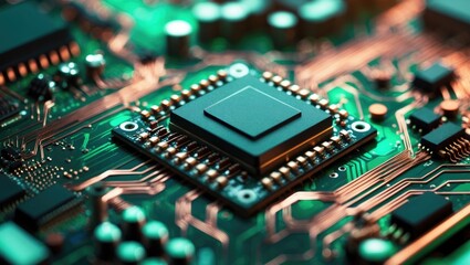 Electronic background texture featuring digital circuitry and abstract patterns.