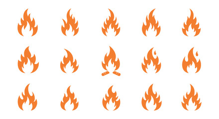 Fire icon set with flames and campfire elements for design projects vector illustration