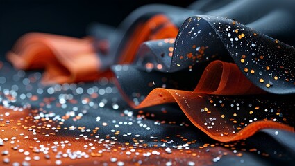 A surreal dark wall composed of cracked black stone tiles, with a single human eye peeking through a horizontal opening. The eye has a fiery orange iris that matches glowing orange gaps 