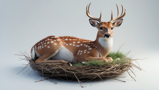 Eld's Deer or Rucervus eldii siamensis, also known as Thai Brow-antlered Deer, displayed on a white background