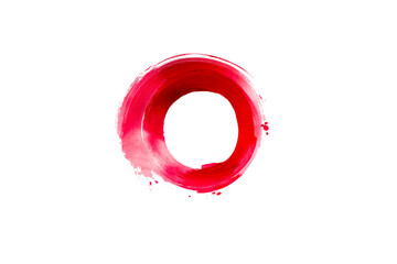 Circular red paint brush stroke on transparent background