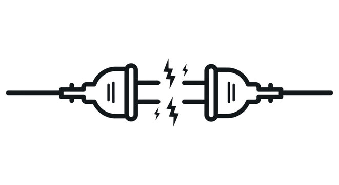 Electric connection concept with plug icons and lightning bolt symbol vector illustration