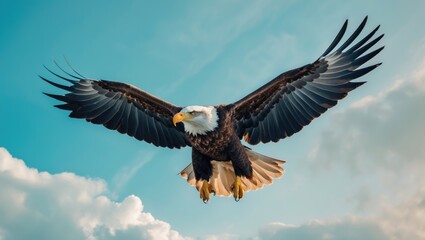 Naklejka premium Eagle soaring through the Clouds.
