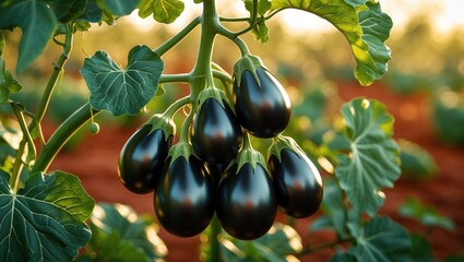 Eggplant fruits developing in the garden.