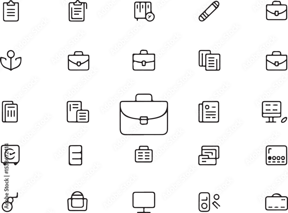 Poster business icon set: a comprehensive collection of line icons representing various business concepts, 