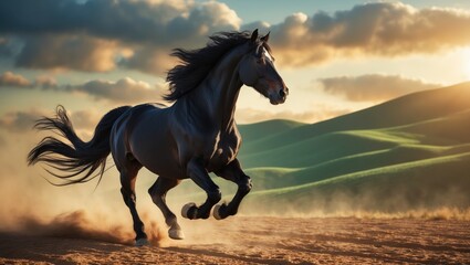 Speeding horse in full gallop.