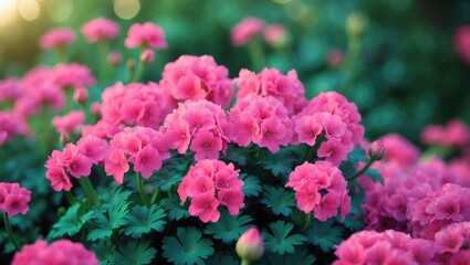Geranium flowers located in a flower bed.