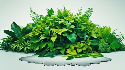 Eco-friendly planet Poster with Symbolic speaking bubble, crafted from green grass and branches. Minimalist nature theme. Nature speaking: Think Green. Ecology Idea. Flat lay. Top view.