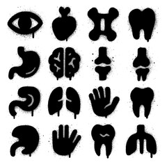 Spray Paint Human Organ Icons – Abstract Body Parts with Blood Splatter and Dripping Effect (Transparent PNG)