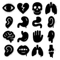 Spray Paint Human Organ Icons – Abstract Body Parts with Blood Splatter and Dripping Effect (Transparent PNG)