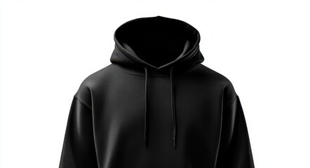 Men's Black Hoodie Template for Custom Design - Long Sleeve Sweatshirt Mockup on White Background