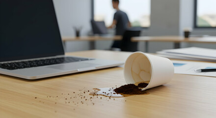 Spilled Coffee Desk Workspace Laptop Accident Business Office Morning