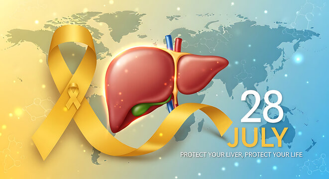 World Hepatitis Day 2025 Awareness Banner – Liver Health Awareness Campaign with Doctor, Vaccine, and Medical Infographic for 2025 Global Prevention Event - Powered by Adobe