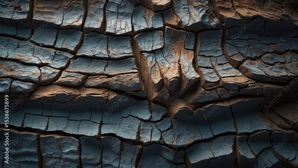 Poster dark gray tree bark texture with deep cracks and crevices suitable for backgrounds or design project