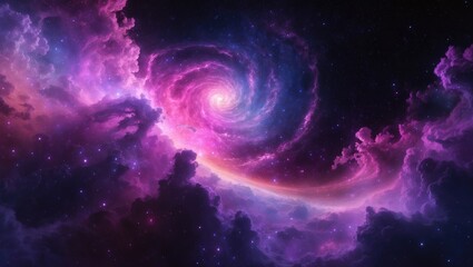 Dark pink and purple galaxy patterned background with a cosmic design.