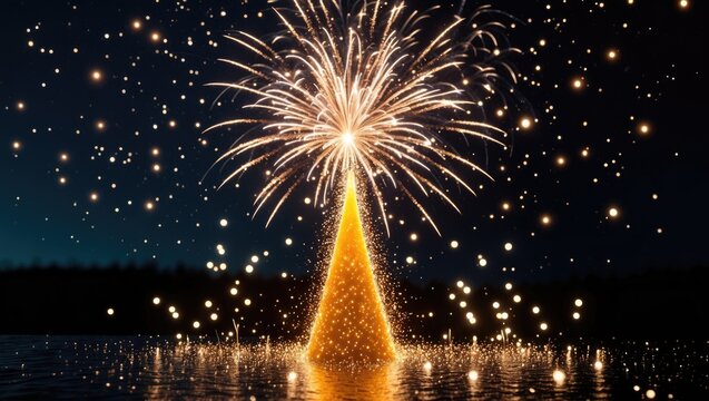 Brilliant fireworks explode across a pitch-black sky, illuminating the night with vibrant colors and sparkling lights. Every burst forms dazzling patterns, lighting up the darkness.