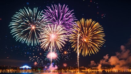 Vibrant pyrotechnics illuminating a festive night sky