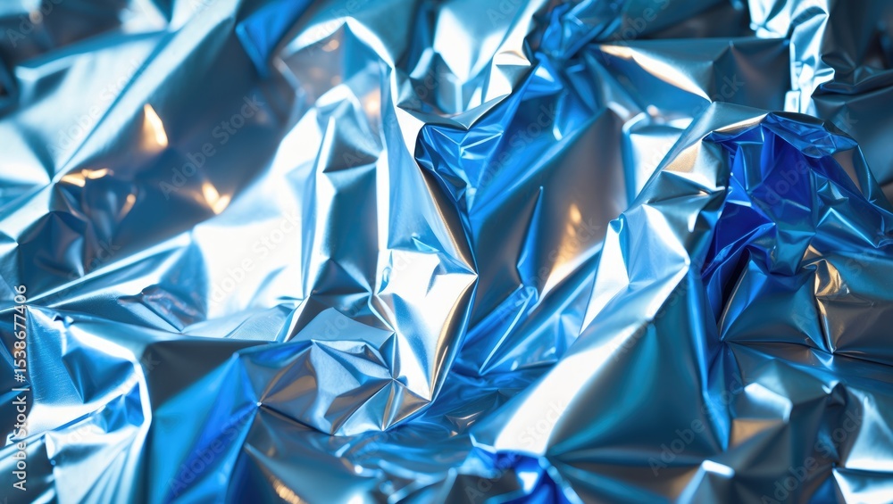 Poster crumpled metallic surface forms a distinctive texture enhanced by reflections and shadows