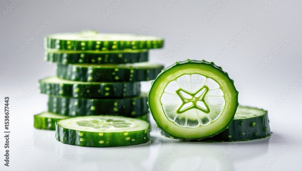 Poster slices of cucumber and aloe vera isolated on background.
