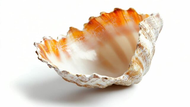 A detailed view of a seashell on a clean, white background