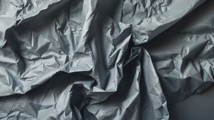 Crumpled grey paper texture background with a wrinkled paper surface. Artistic backdrop featuring scattered overlays of crumpled papers.